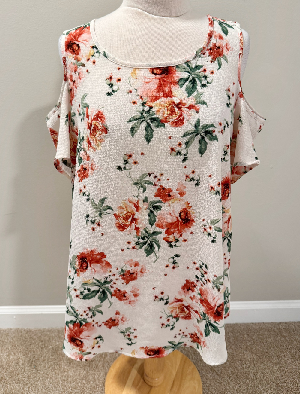 Meraki Women Large Blouse Tunic Floral Cold Shoulder Terracotta Red Cottagecore